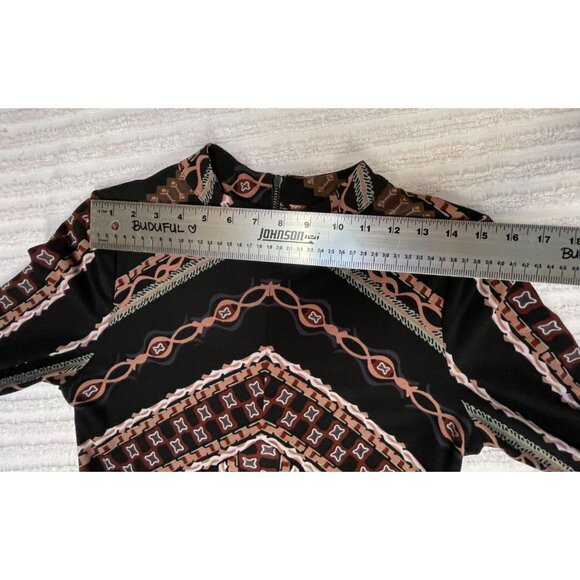 Free People Womens Stella Black Print Long Sleeve Mini Dress Mock Neck Rayon - Picture 5 of 9